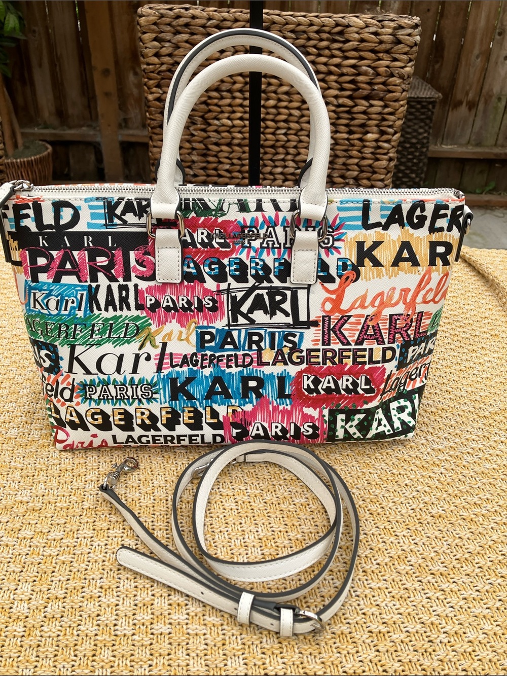 NWOT Karl Lagerfeld Paris Graffiti Logo Explosion Tote - Picture 2 of 10